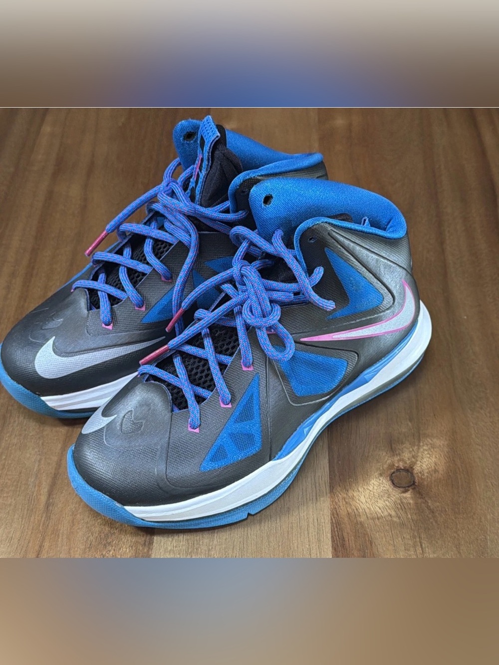 Nike LeBron X 10 (GS) Kids Basketball Shoes Blue Black Pink EUC Youth Sz 4